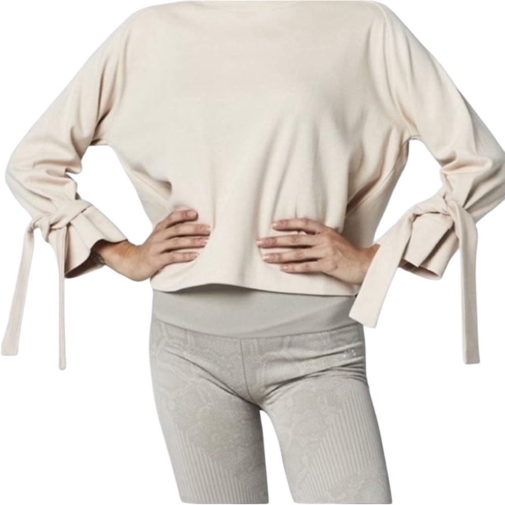 VARLEY OSPREY CROPPED TIE LONG SLEEVES CREW NECK IVORY WHITE SWEATSHIRT TOP XS